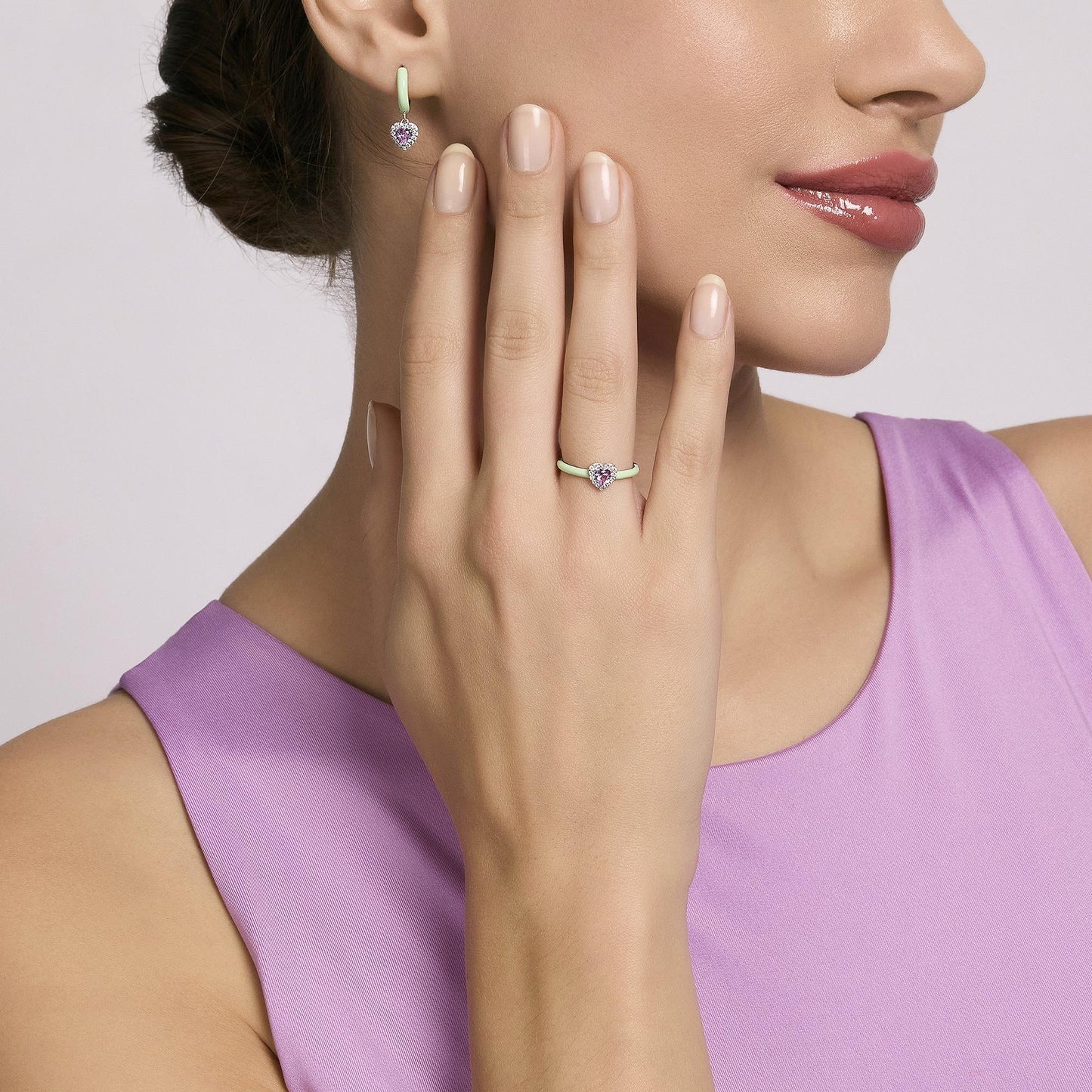 Anello Mabina donna Smalto verde e cuore rosa Love affair