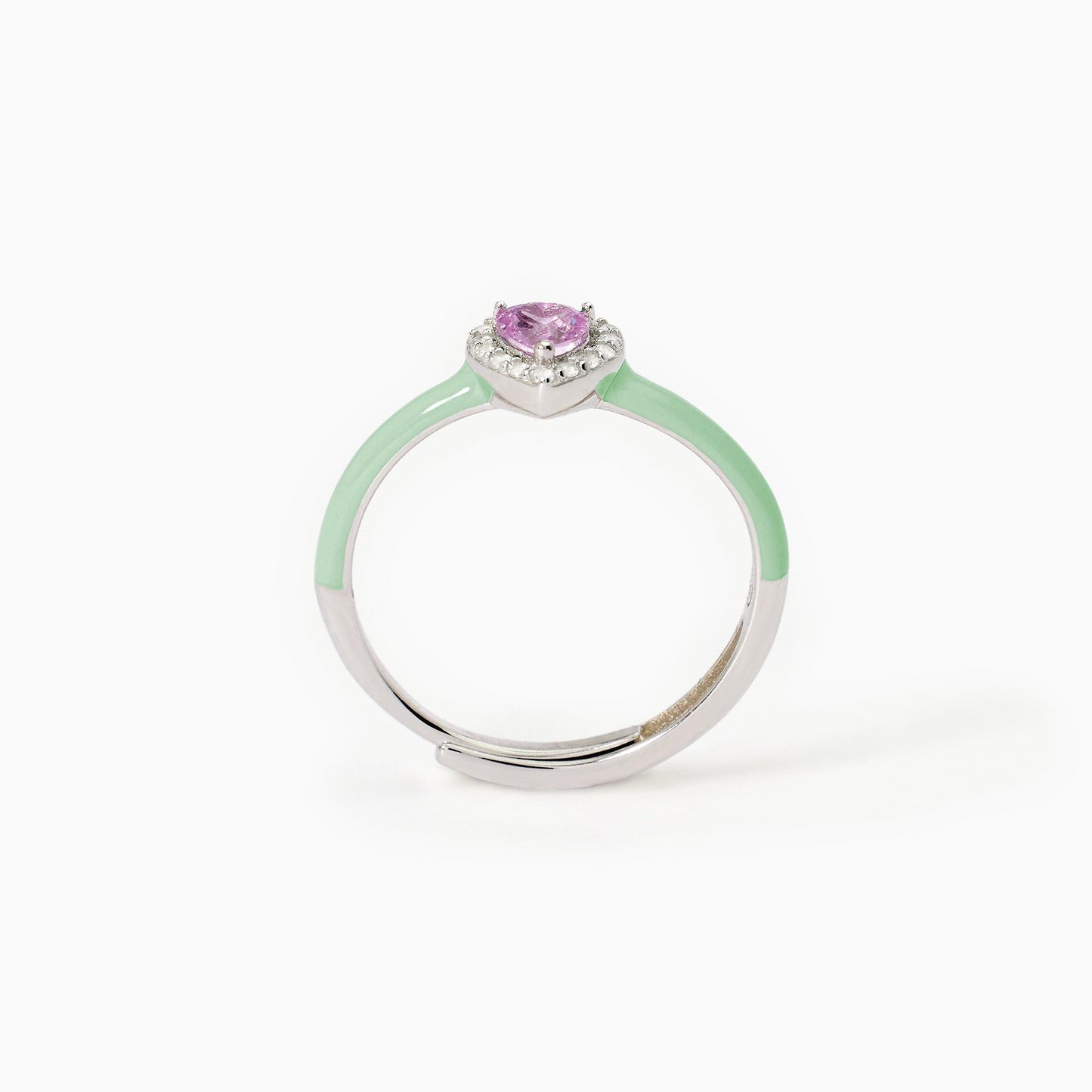 Anello Mabina donna Smalto verde e cuore rosa Love affair