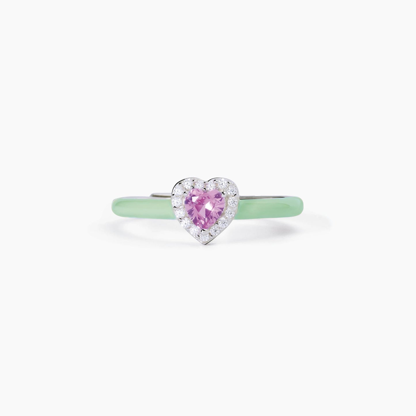 Anello Mabina donna Smalto verde e cuore rosa Love affair
