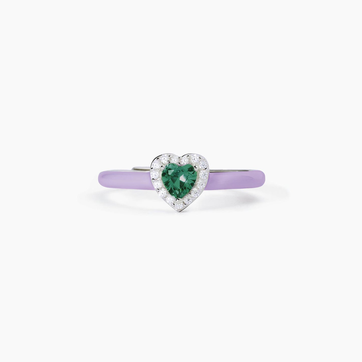 Anello Mabina donna Smalto viola e cuore smeraldo Love affair