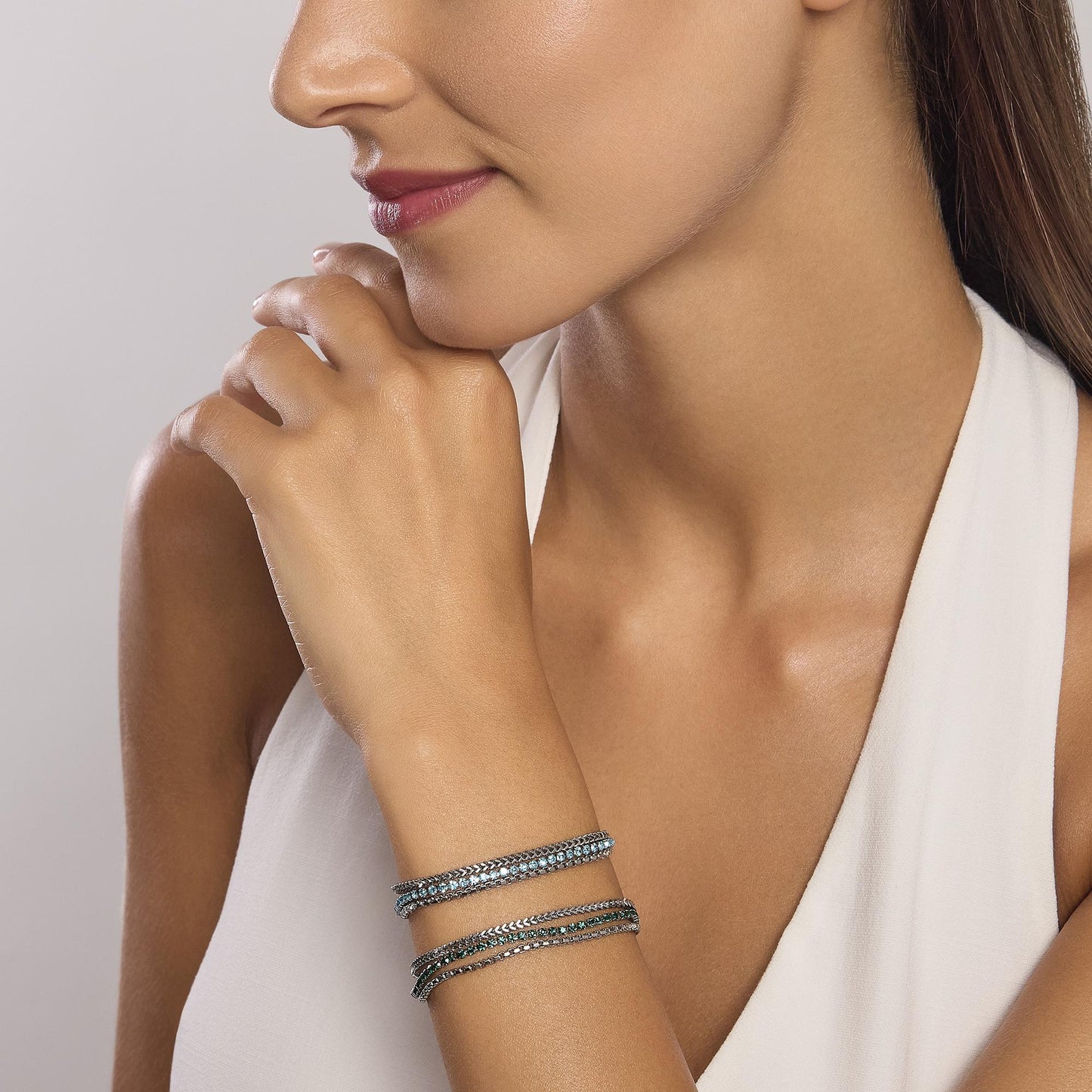 Bracciale Kidult Style 07 Tennis con cristalli verdi e doppia catena