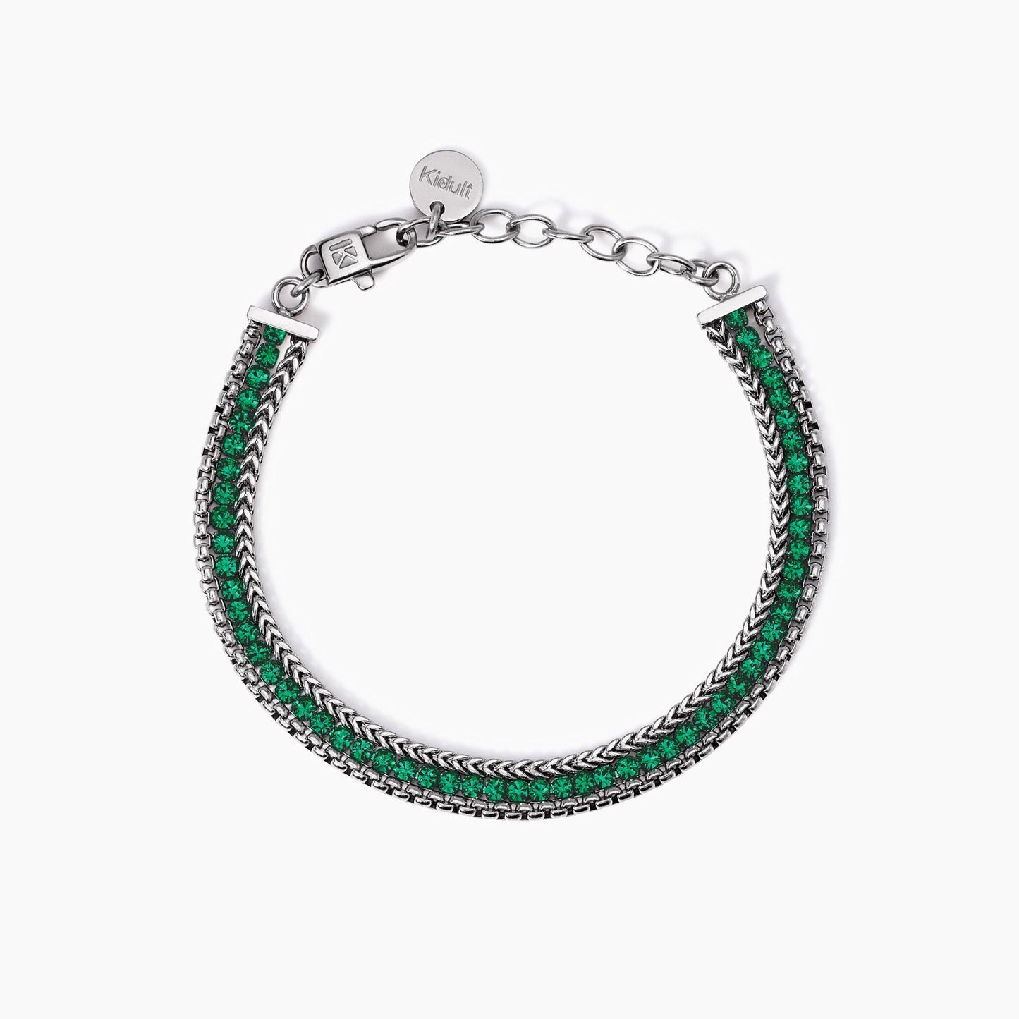 Bracciale Kidult Style 07 Tennis con cristalli verdi e doppia catena
