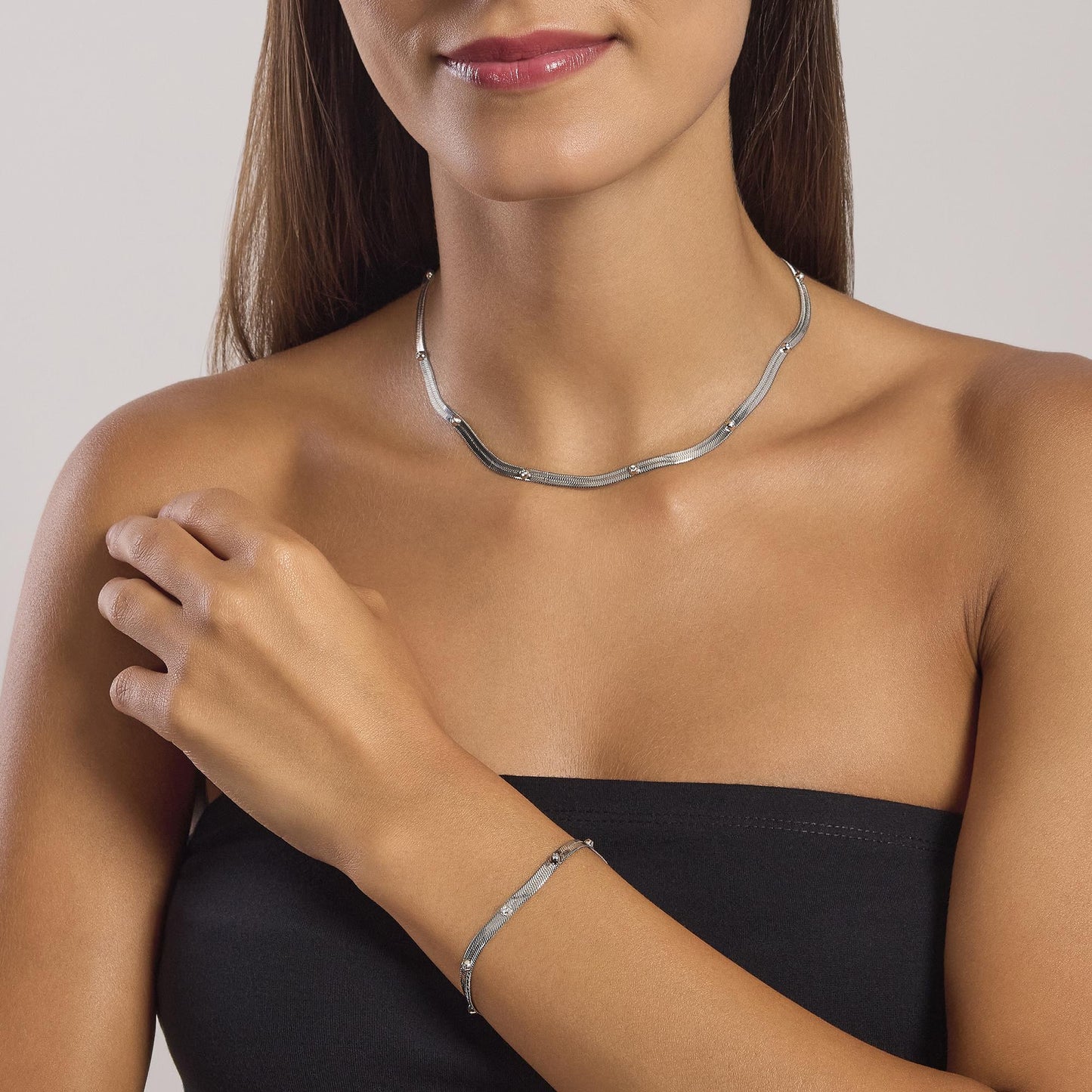 Collana Kidult Style 04 Snake e cristalli bianchi