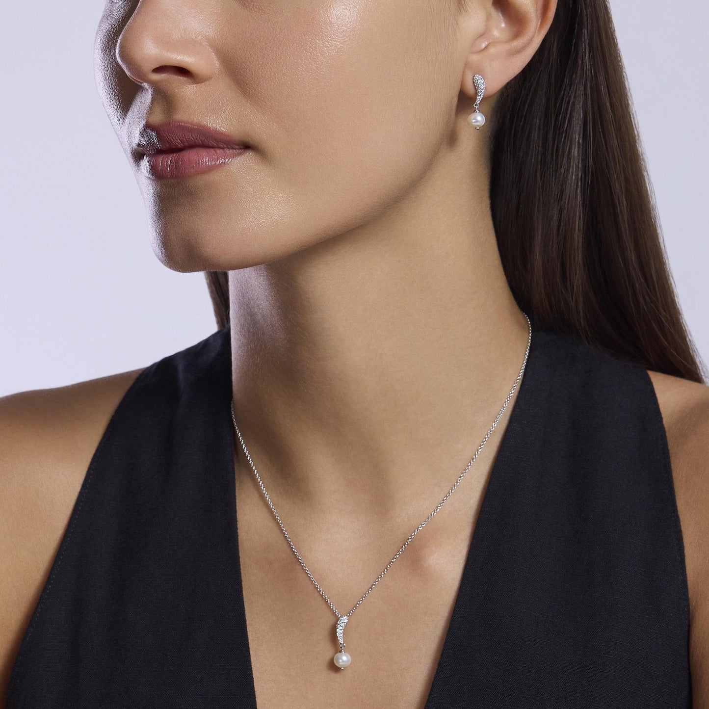 Collana Mabina donna Pavè di zirconi e perla coltivata