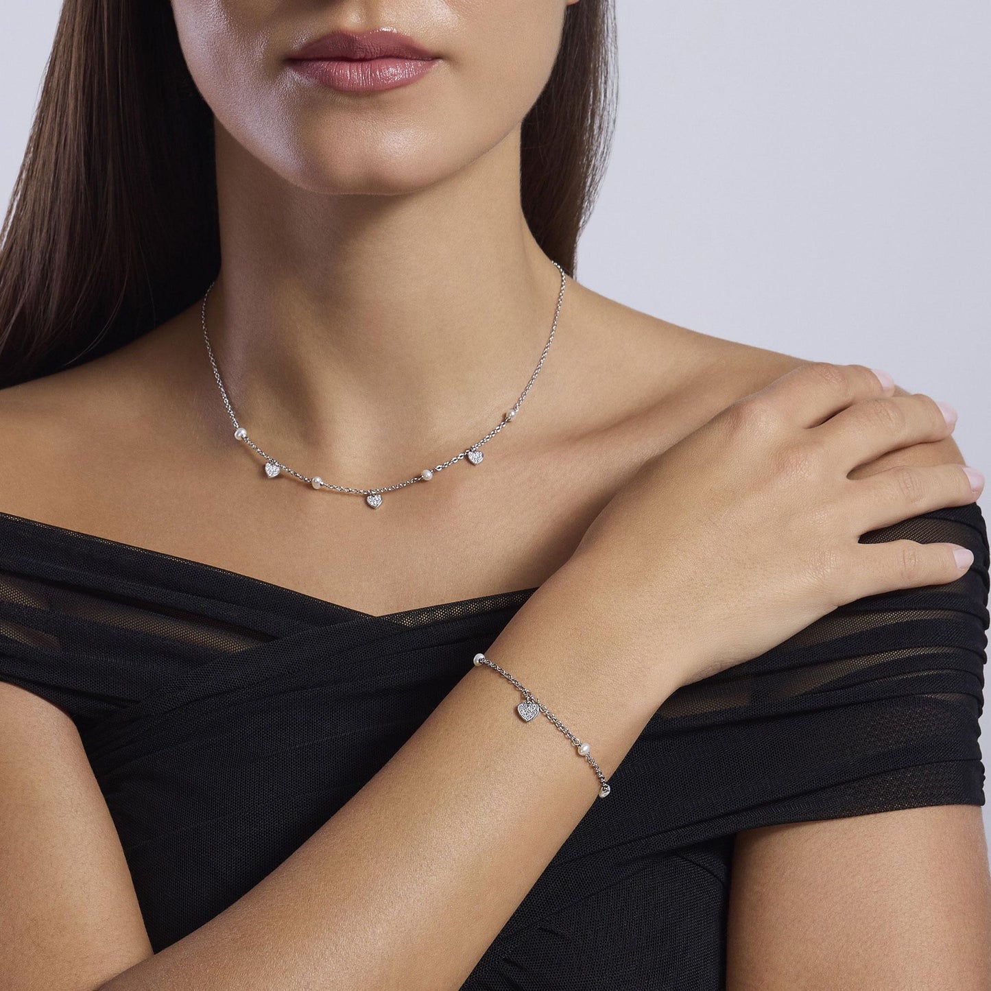 Collana Mabina donna Cuori e perle