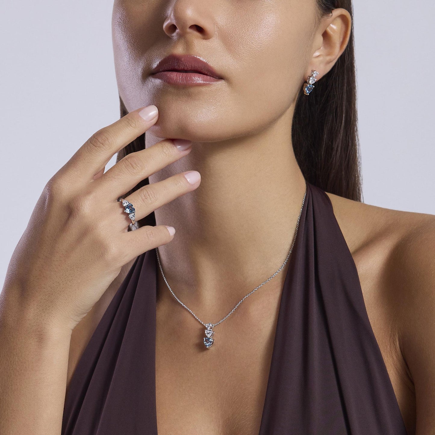 Orecchini Mabina donna Tris cuori con acquamarina