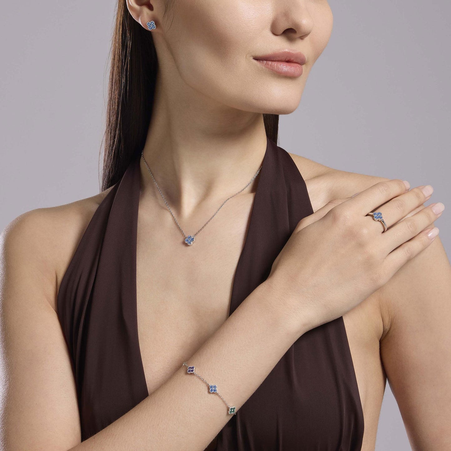 Orecchini Mabina donna Fiore Zirconi azzurri