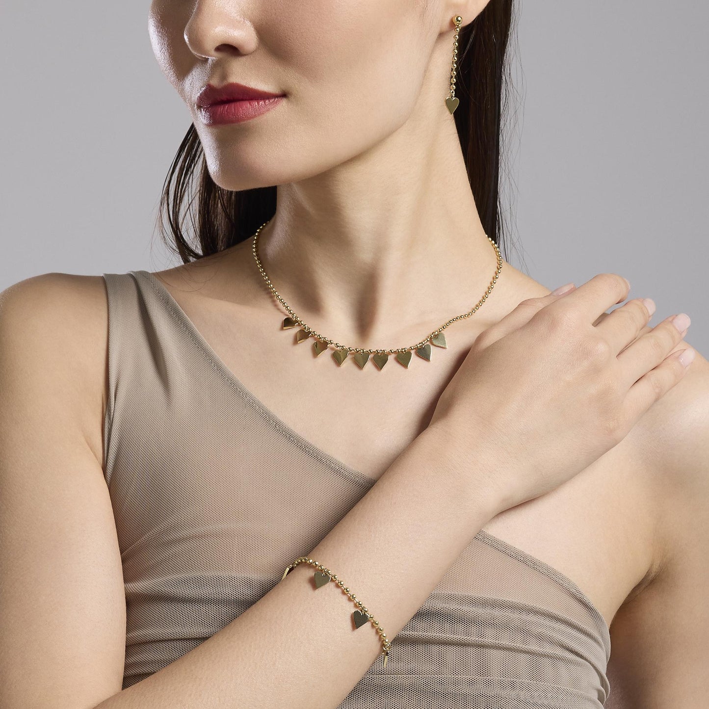 Collana Kidult Style 18 Catena a sfere e cuori gold