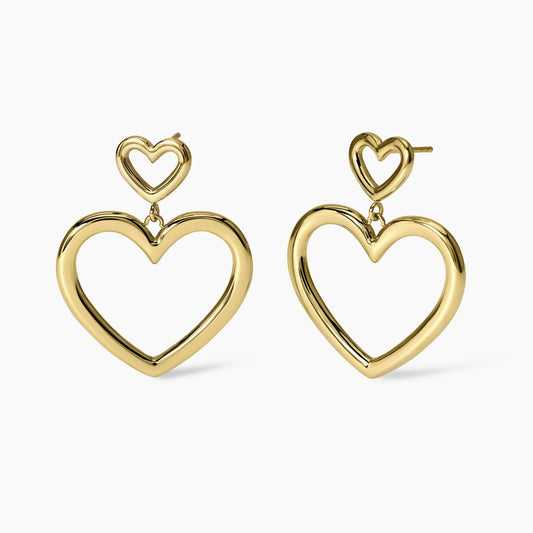 Orecchini Kidult Style Doppio cuore pendente gold