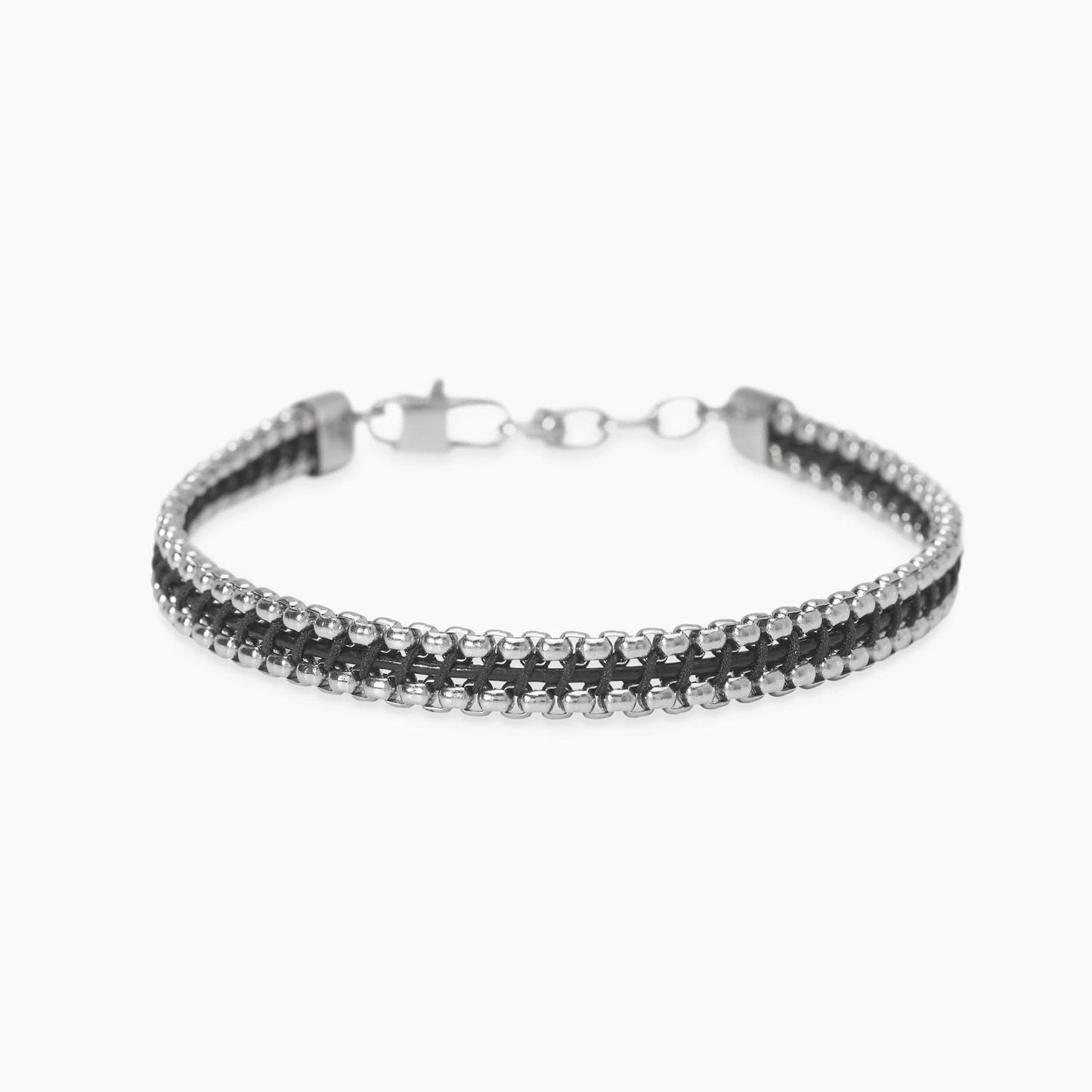 Bracciale Kidult Style uomo Catena veneziana e pelle nera