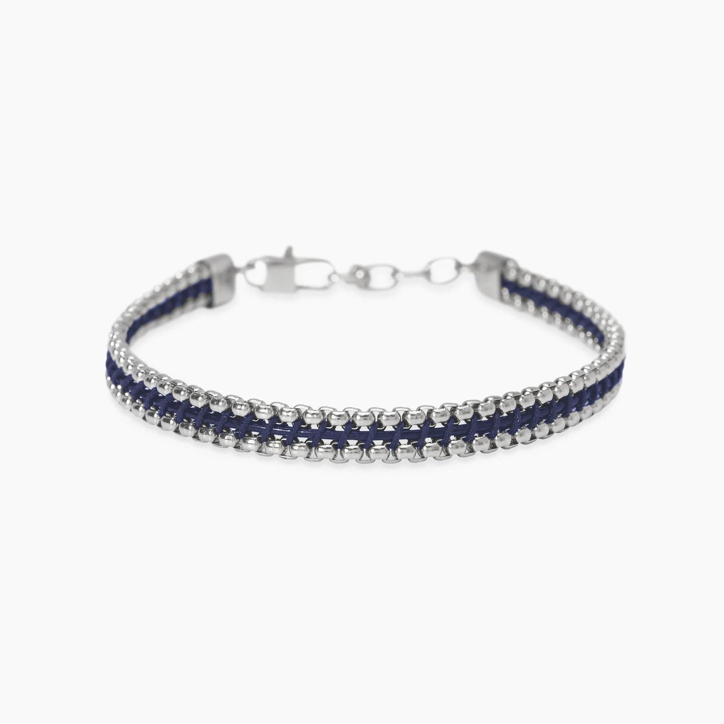 Bracciale Kidult Style uomo Catena veneziana e pelle blu