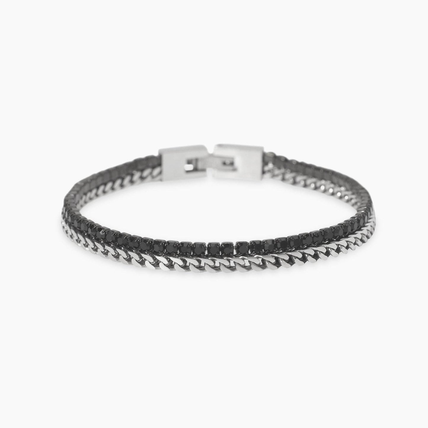 Bracciale Kidult Style uomo Catena intreccio e tennis con cristalli neri