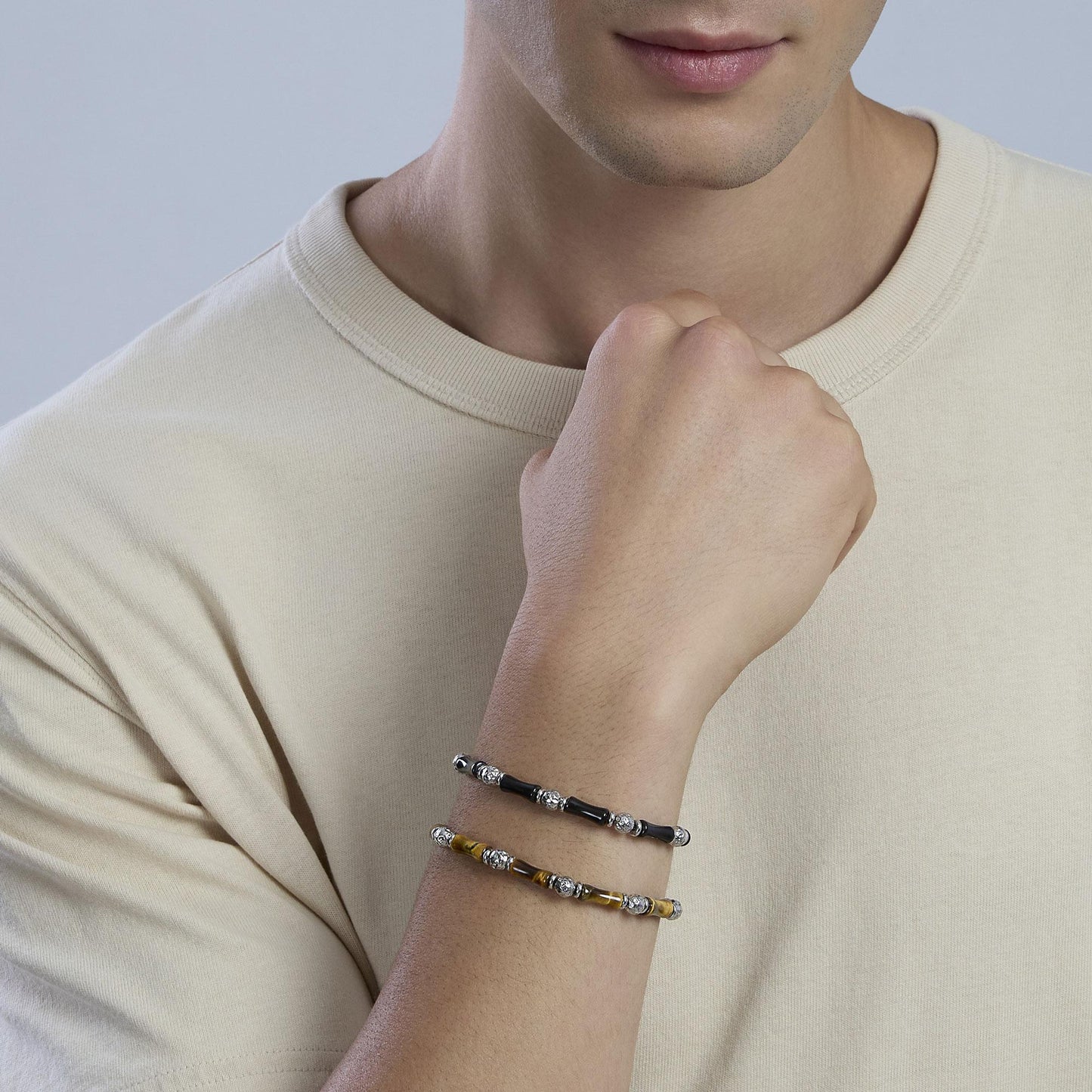 Bracciale Kidult Style uomo Sfere martellate ed occhio di tigre