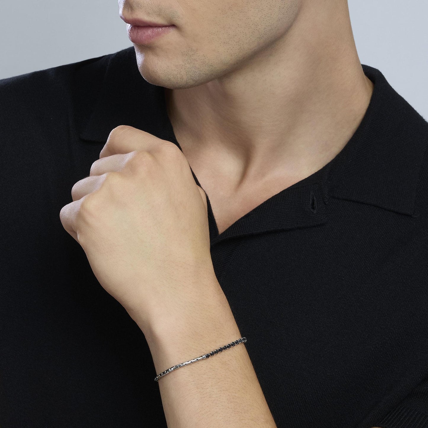 Bracciale Kidult Style uomo Catena veneta e tennis con cristalli neri