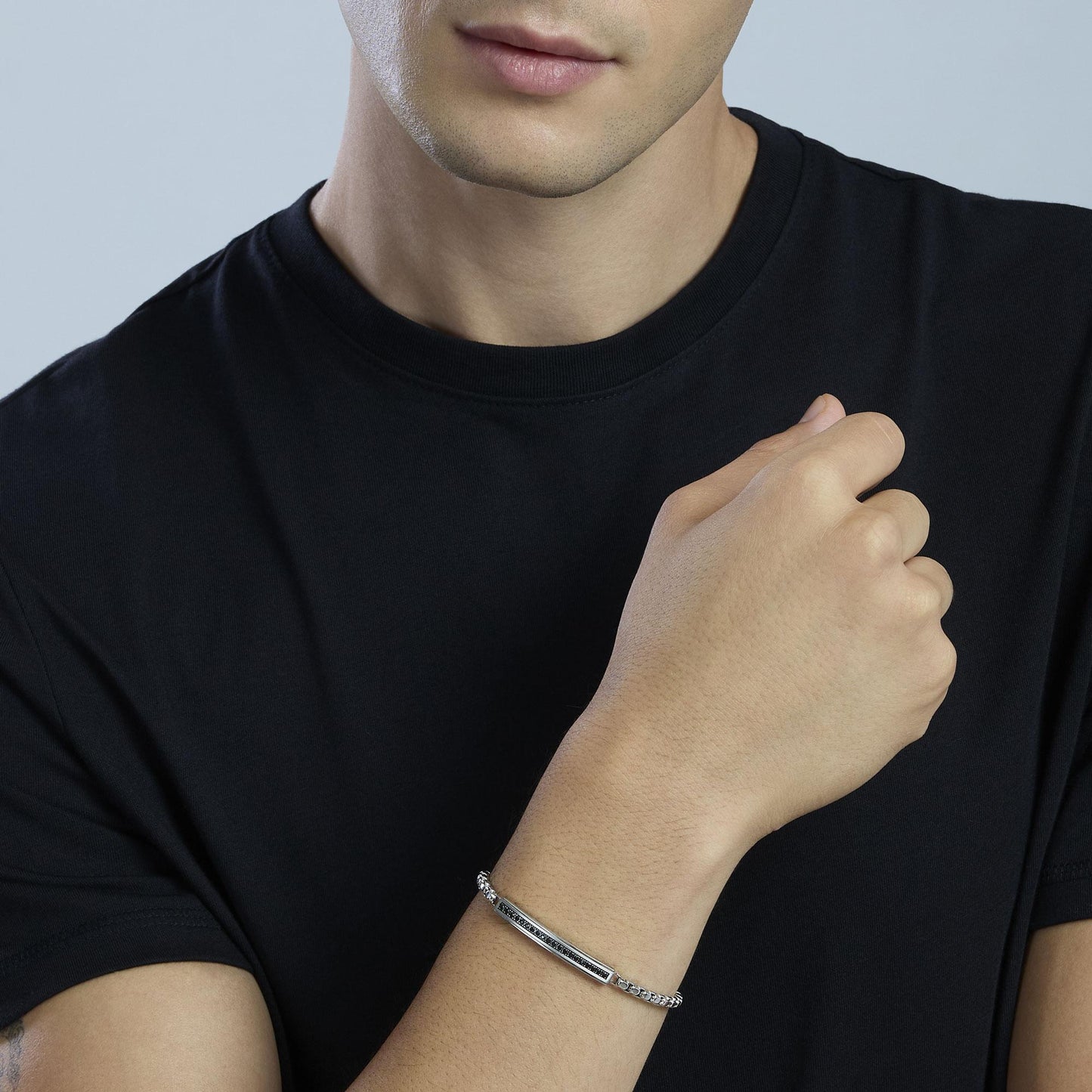 Bracciale Kidult Style uomo Catena veneta e cristalli neri