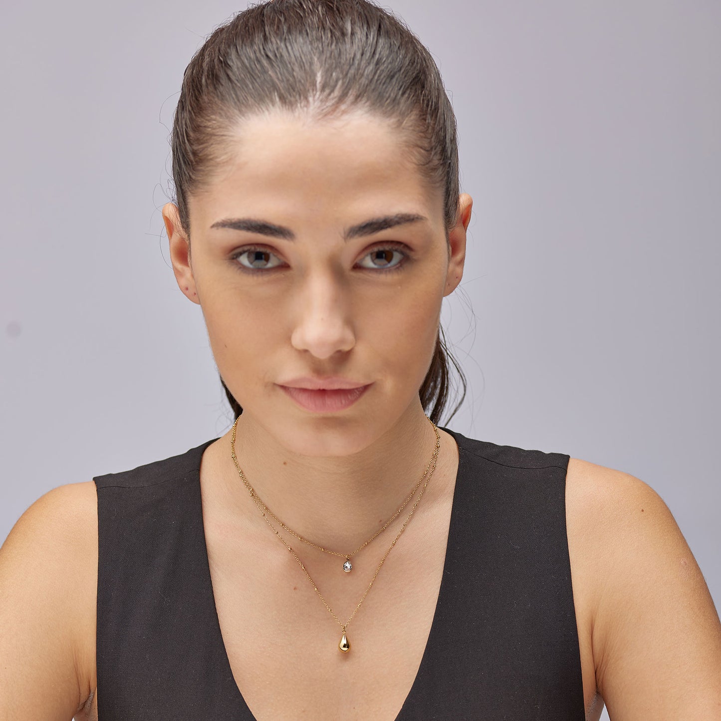 Collana Brosway donna Perfect Doppio filo cristallo e goccia gold
