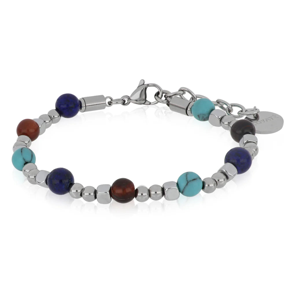 Bracciale Goyatè uomo Zephyr aulite turchese, lapislazzuli e occhio di tigre