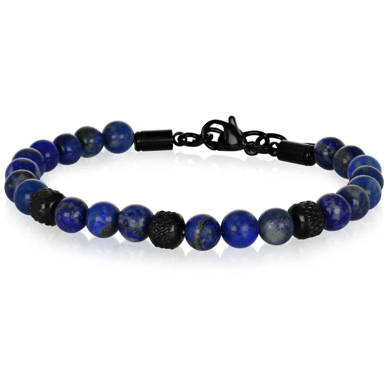 Bracciale Goyatè uomo Orios Pepite acciaio brunito e lapislazzuli