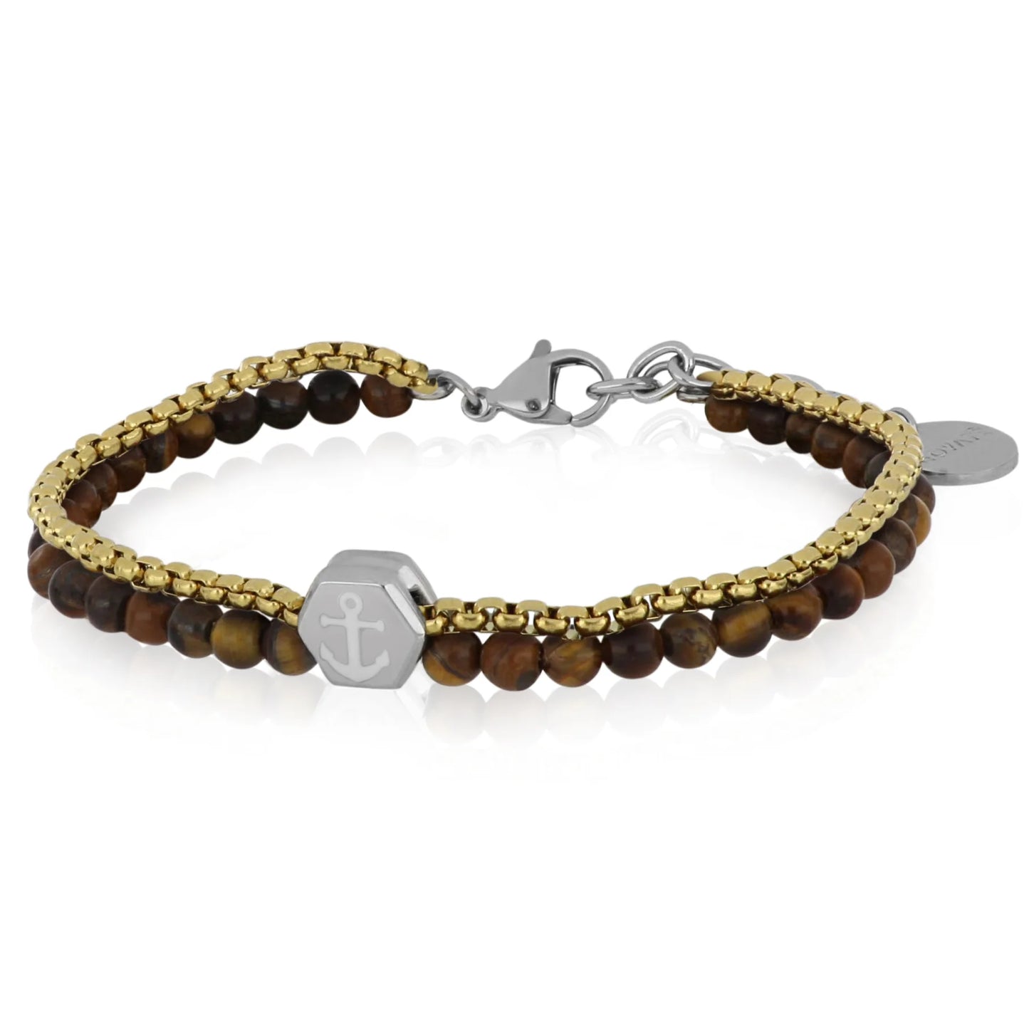 Bracciale Goyatè uomo Seaglow Catena gold, occhio di tigre e ancora