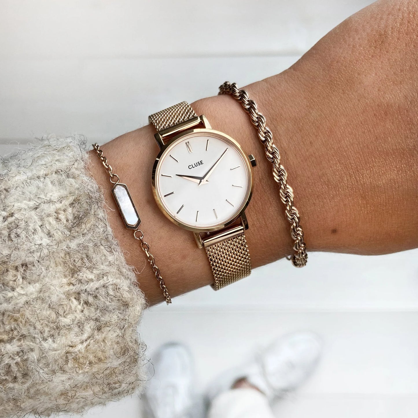 Orologio Cluse Boho Chic Petite Mesh White, Rose Gold Colour