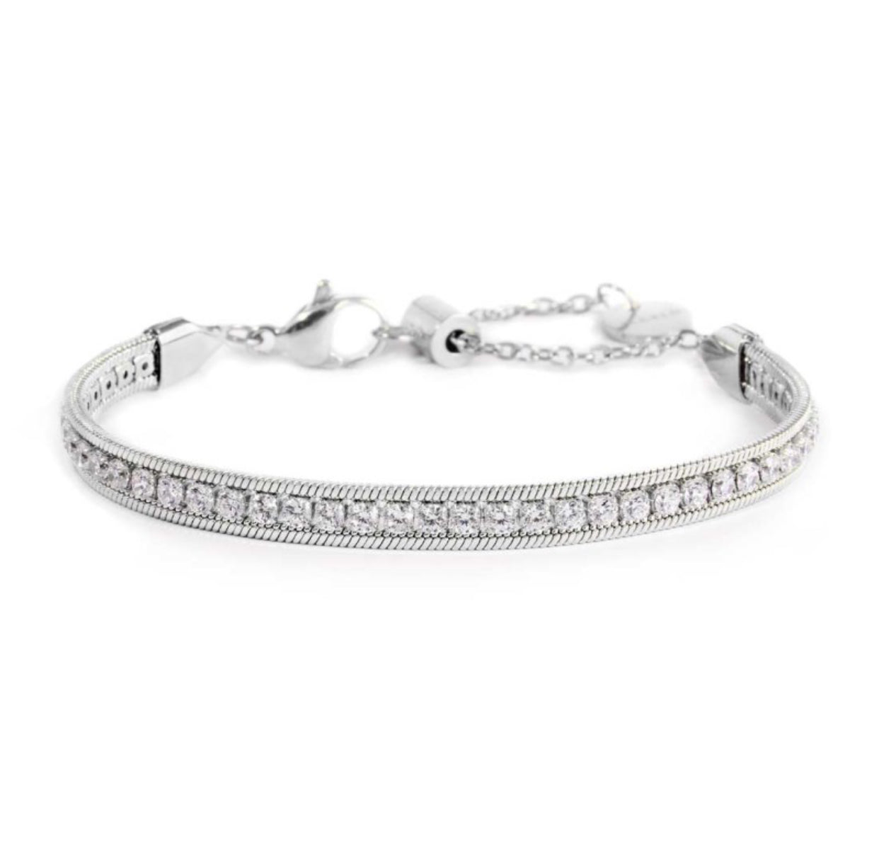 Bracciale Marlù tennis zirconi baguette catena snake squadrata bianco