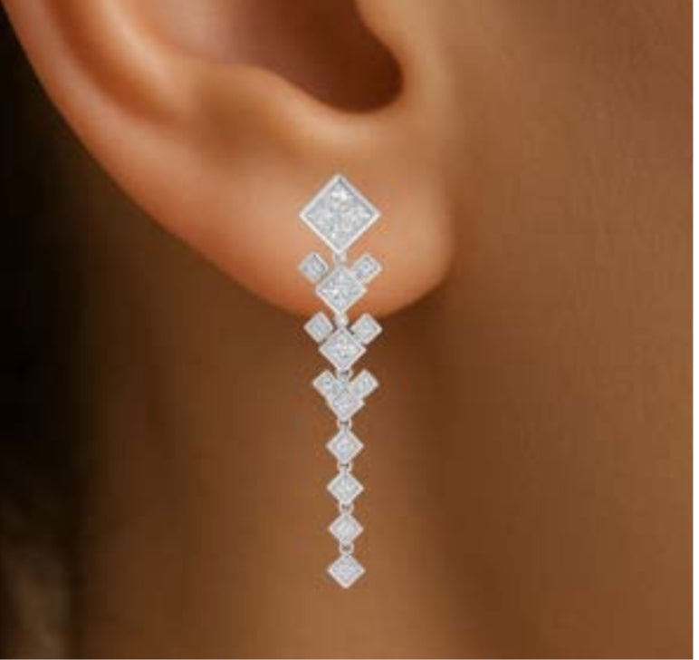 Orecchini Piti Malì donna Pendenti con zirconi a forma di rombo