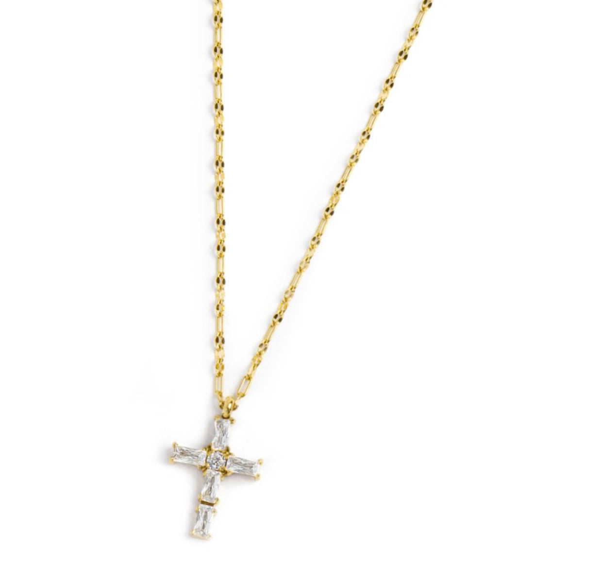Collana Marlù croce pendente con cristalli baguette gold