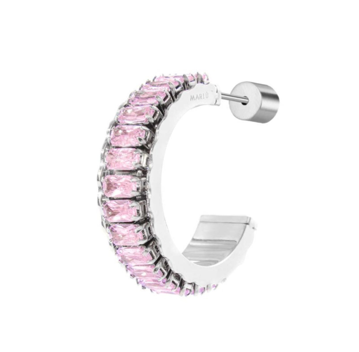 Mono orecchino Marlù a cerchio tennis zirconi baguette rosa