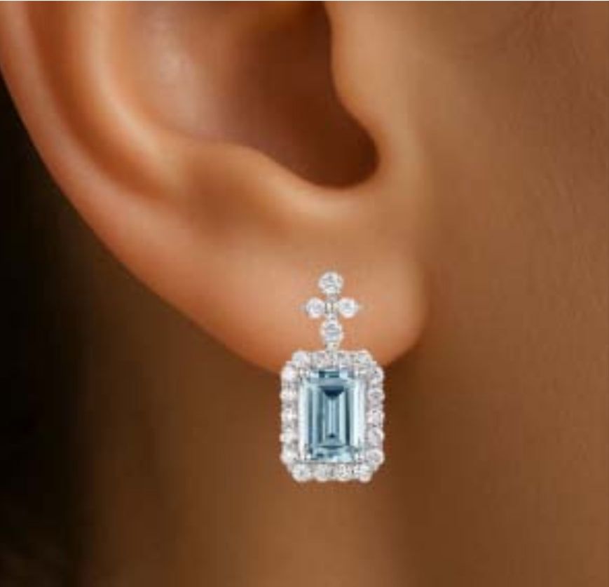 Orecchini Piti Malì donna Fiore e baguette acquamarina