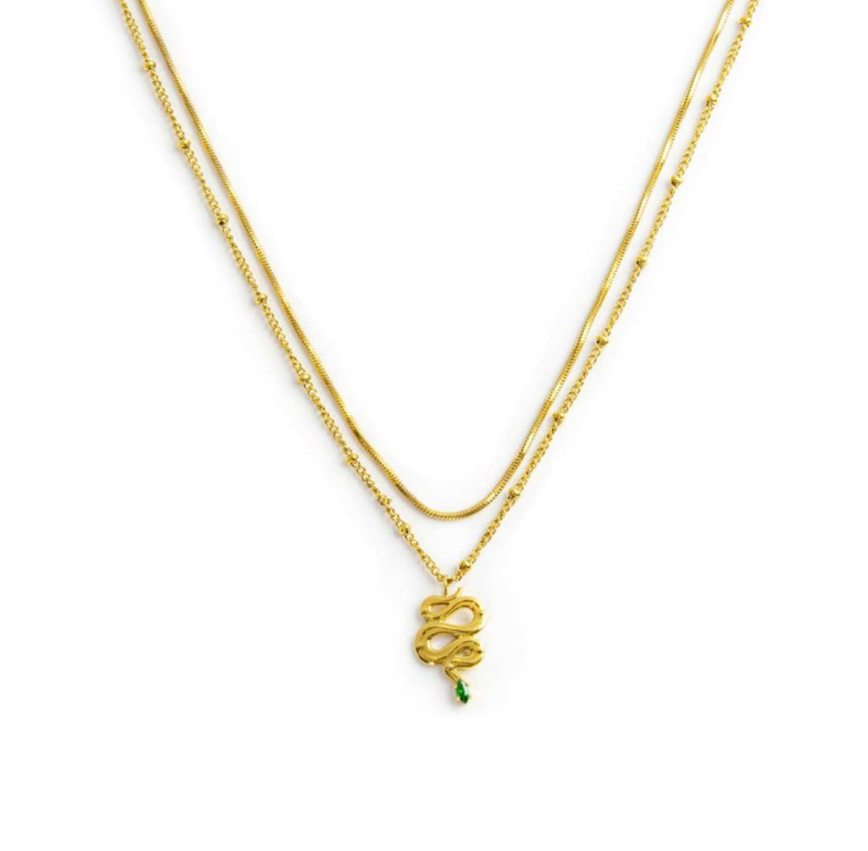Collana Marlù doppia catena gold snake quadrata con serpente pendente