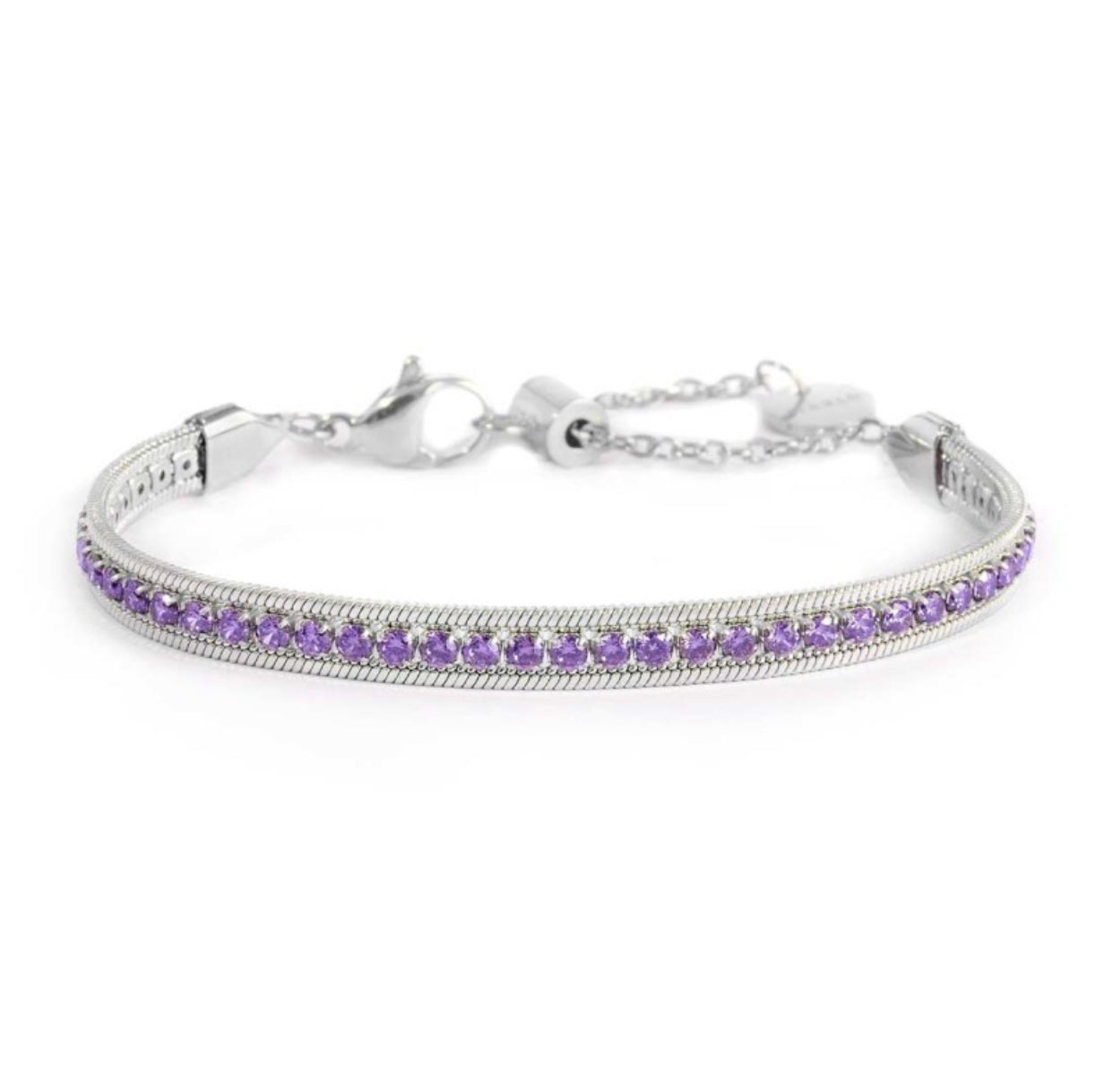 Bracciale Marlù tennis zirconi baguette catena snake squadrata viola