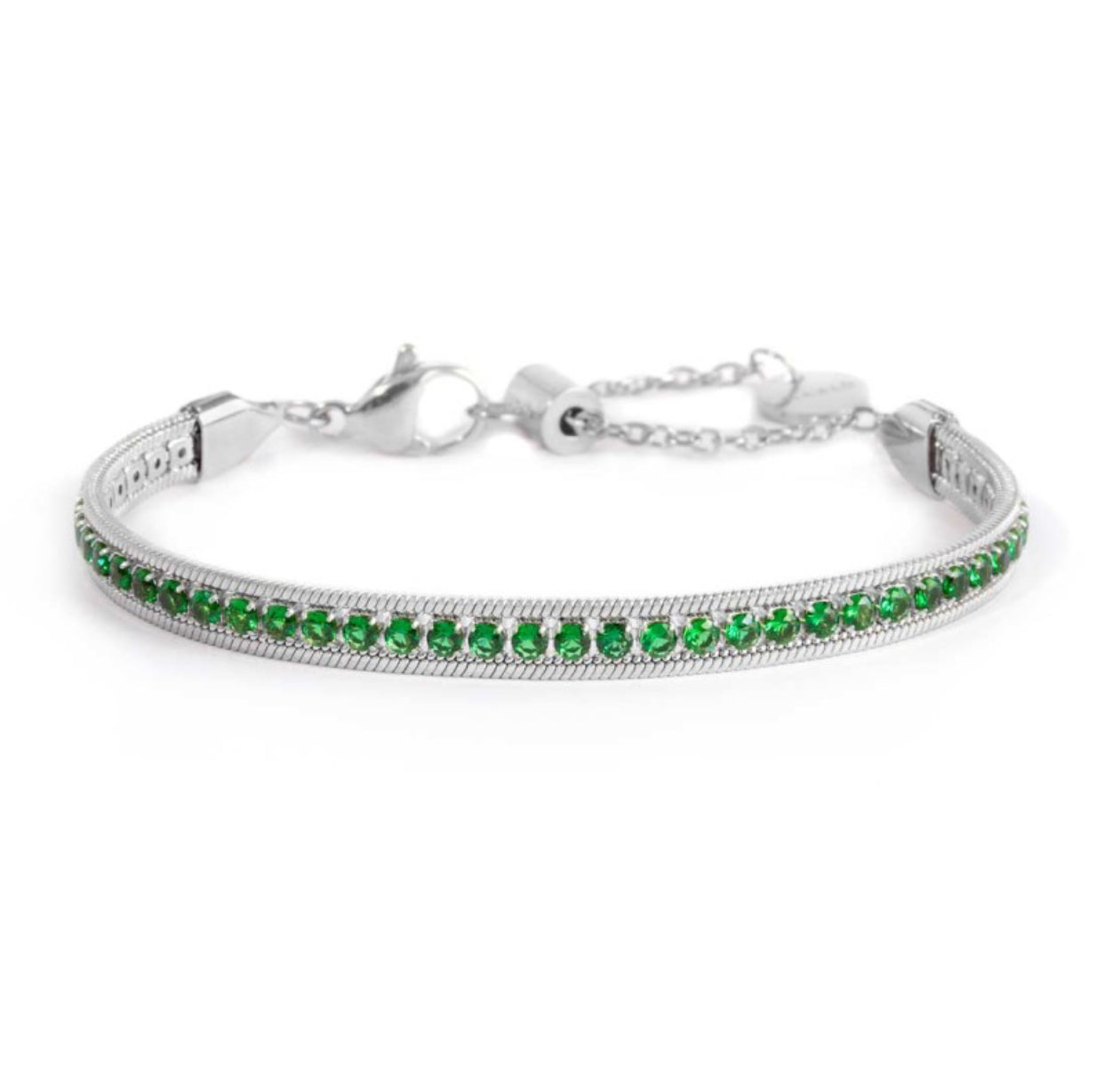 Bracciale Marlù tennis zirconi baguette catena snake squadrata verde
