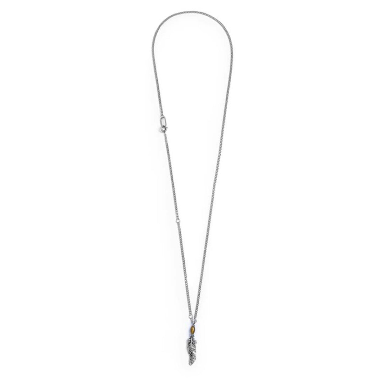 Collana Marlú piuma pendente con occhio di tigre ovale
