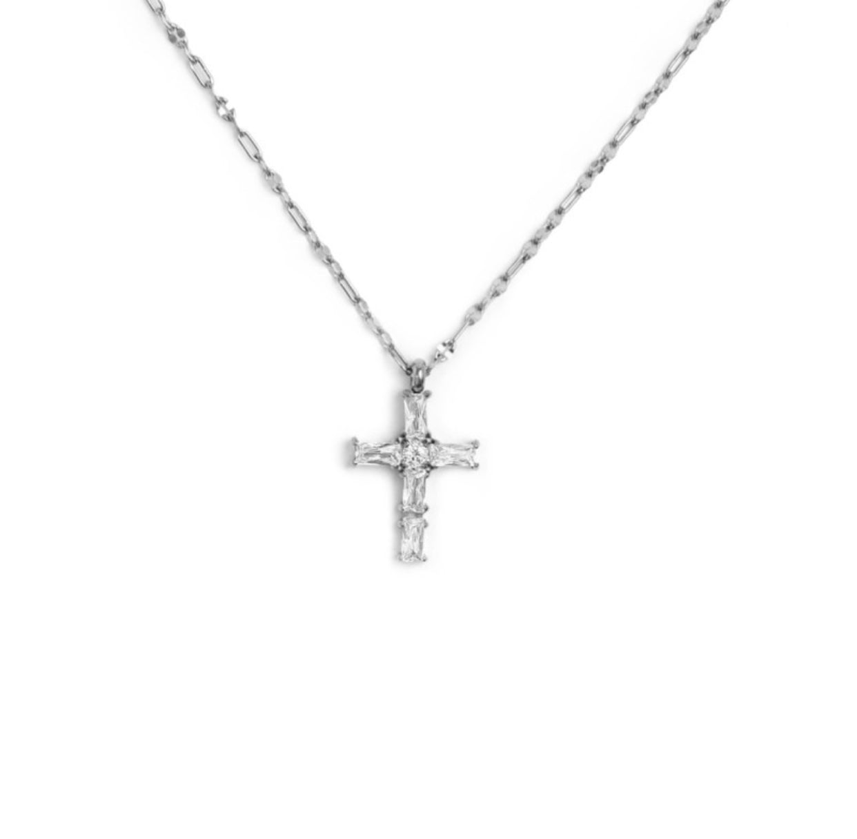Collana Marlù croce pendente con cristalli baguette white