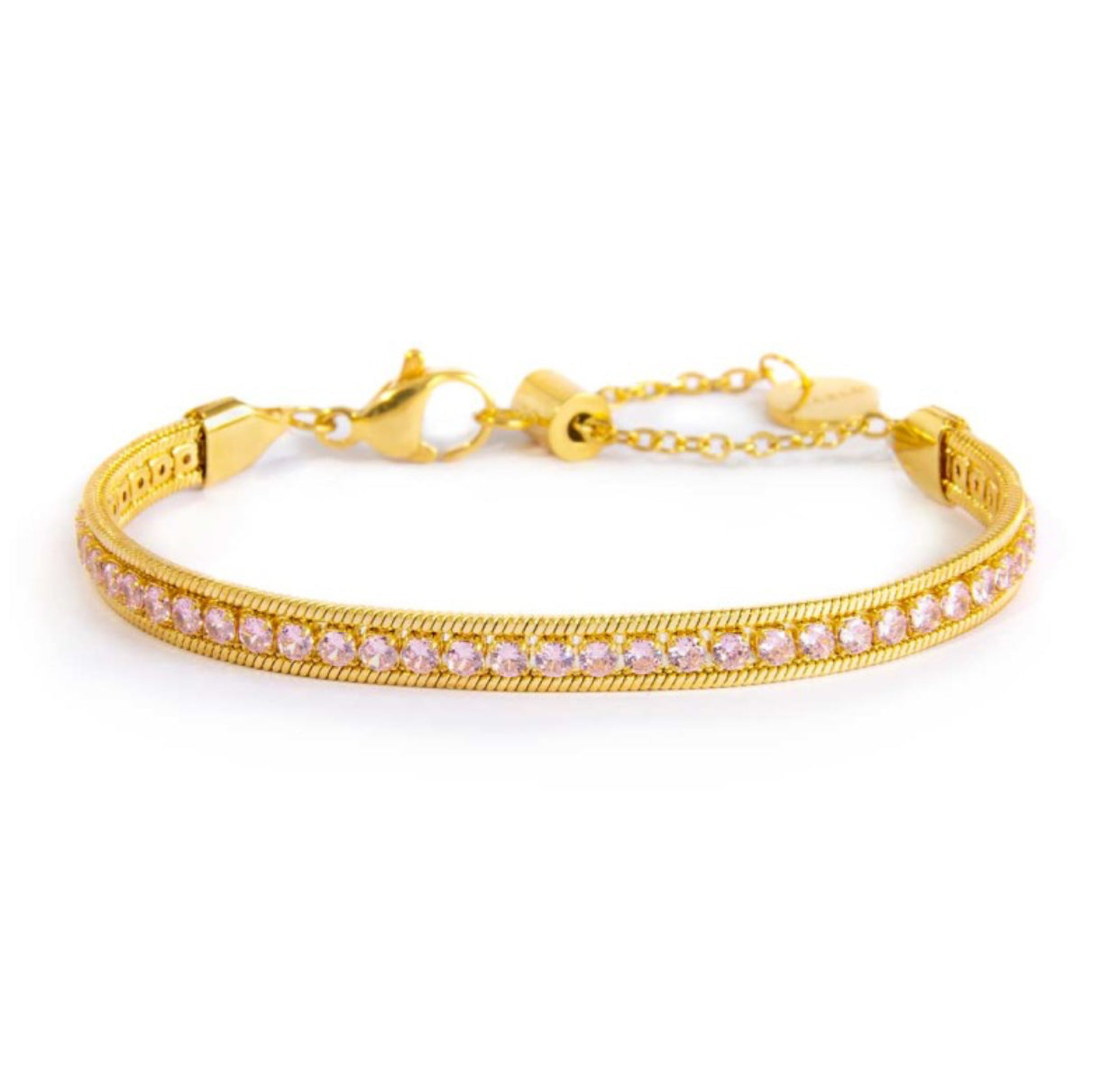 Bracciale Marlù tennis zirconi baguette catena snake squadrata rosa