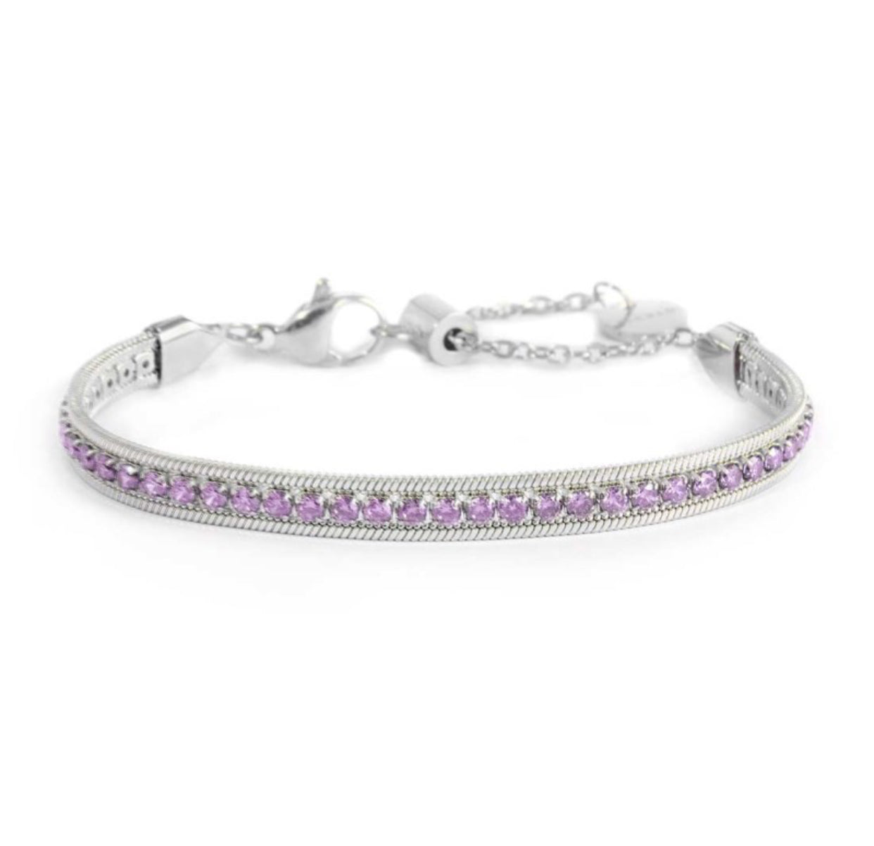 Bracciale Marlù tennis zirconi baguette catena snake squadrata rosa