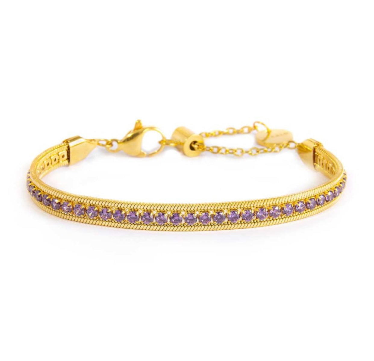 Bracciale Marlù tennis zirconi baguette catena snake squadrata viola