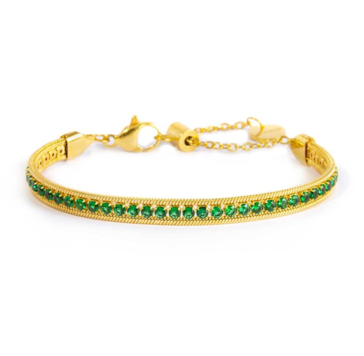 Bracciale Marlù tennis zirconi baguette catena snake squadrata verde
