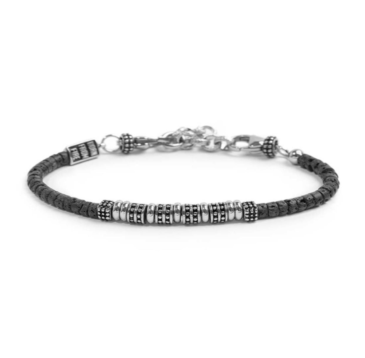 Bracciale Marlù con dischetti di pietra lavica e anellini in acciaio centrali