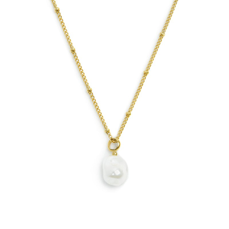 Collana Marlù catena grumetta con sfere e perla irregolare pendente