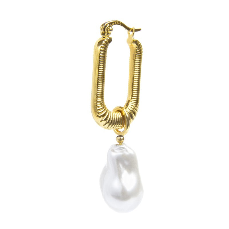 Orecchino Marlù a cerchio ovale con perla pendente