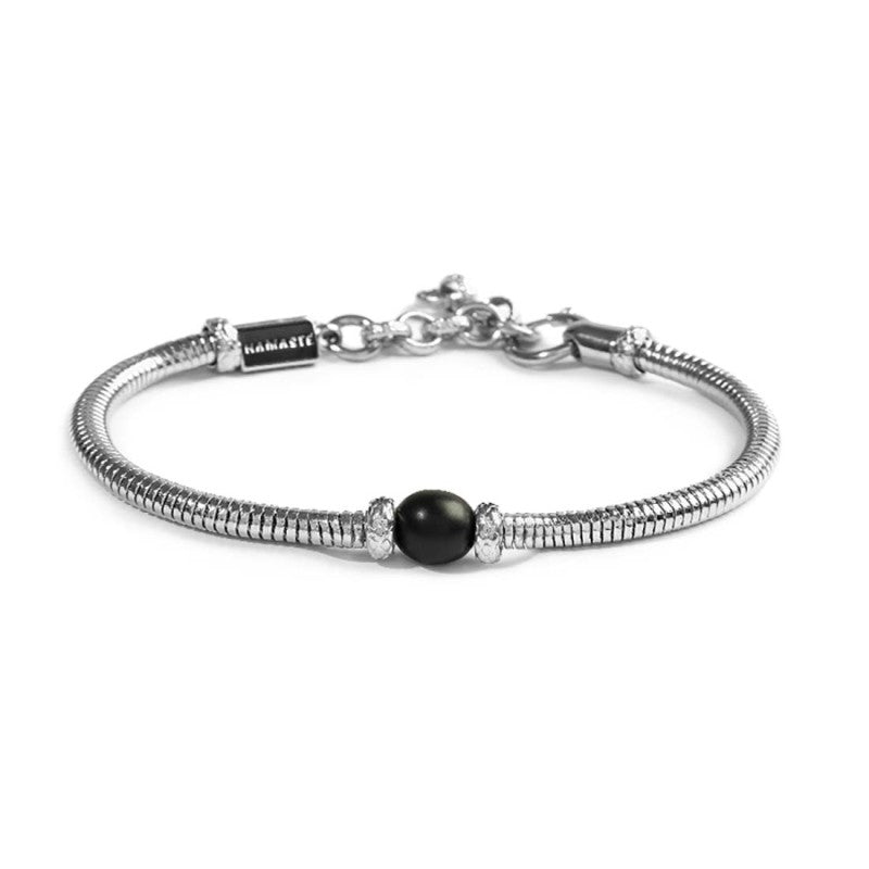 Bracciale Marlù uomo catena snake con sfera centrale onice nera