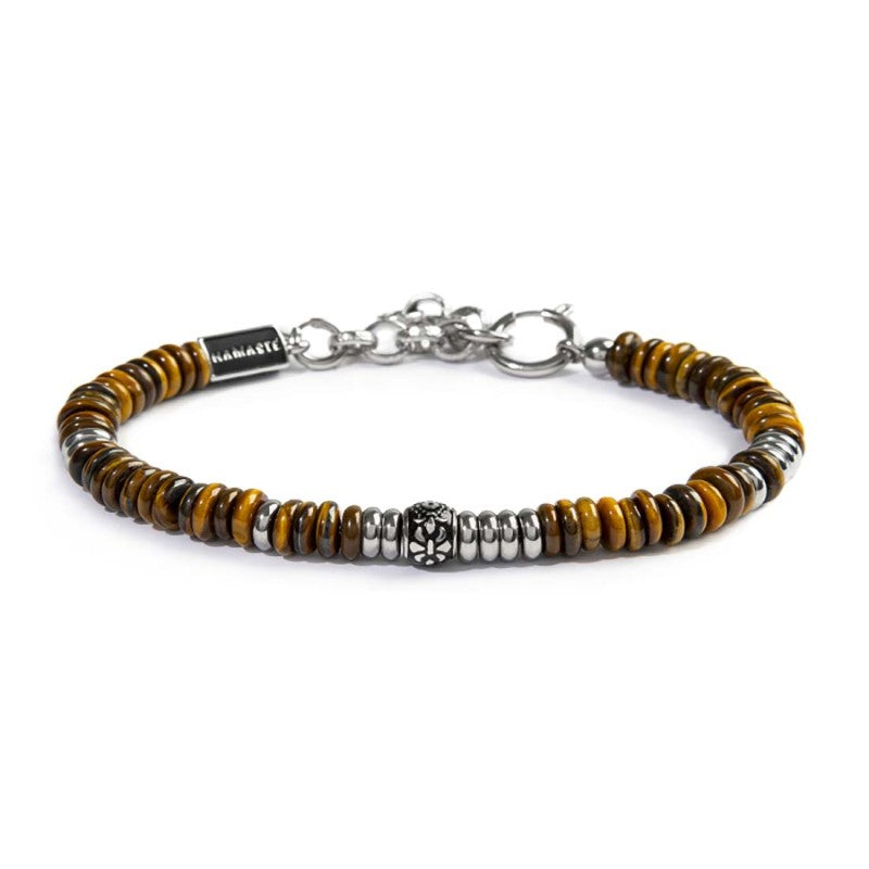 Bracciale Marlù uomo catena dischetti in pietra occhio di tigre e acciaio