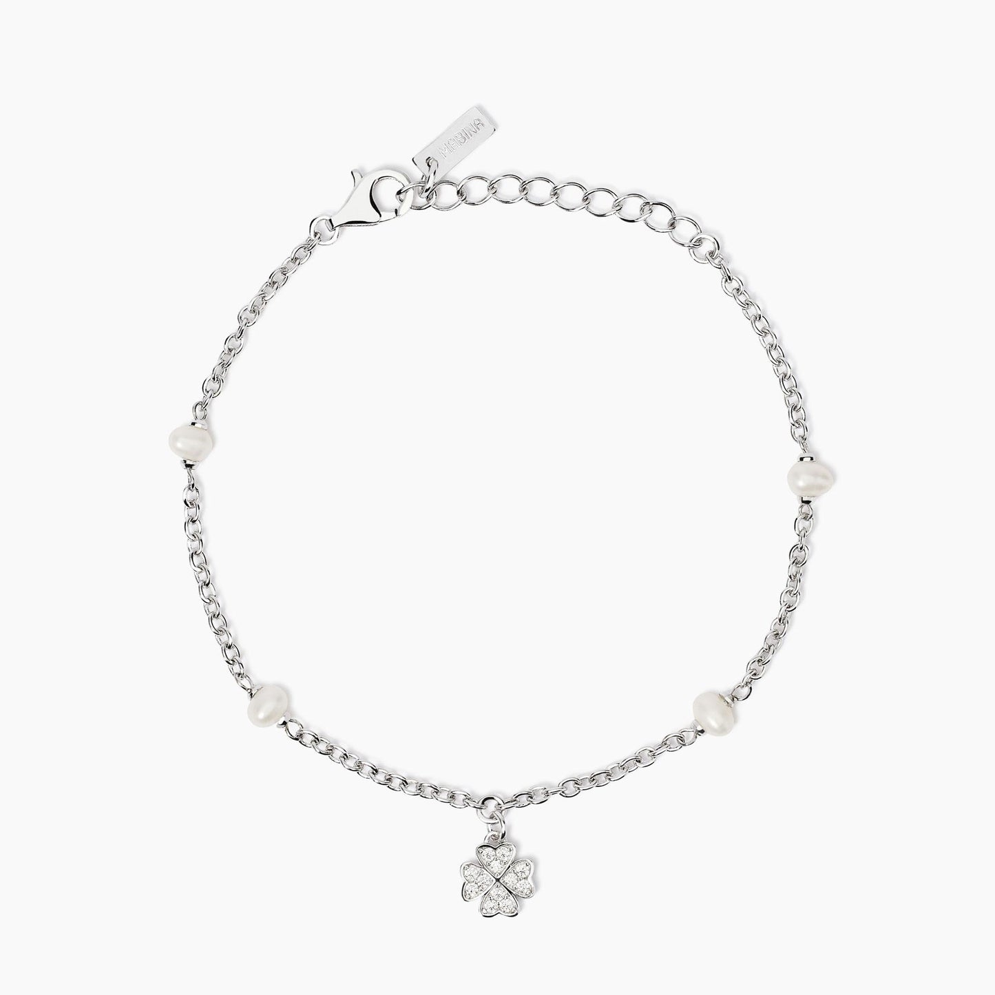 Bracciale Mabina donna con perle coltivate e ciondolo quadrifoglio