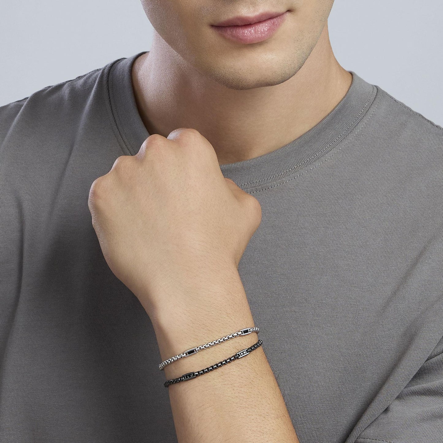 Bracciale Mabina uomo Catena veneta con inserti neri