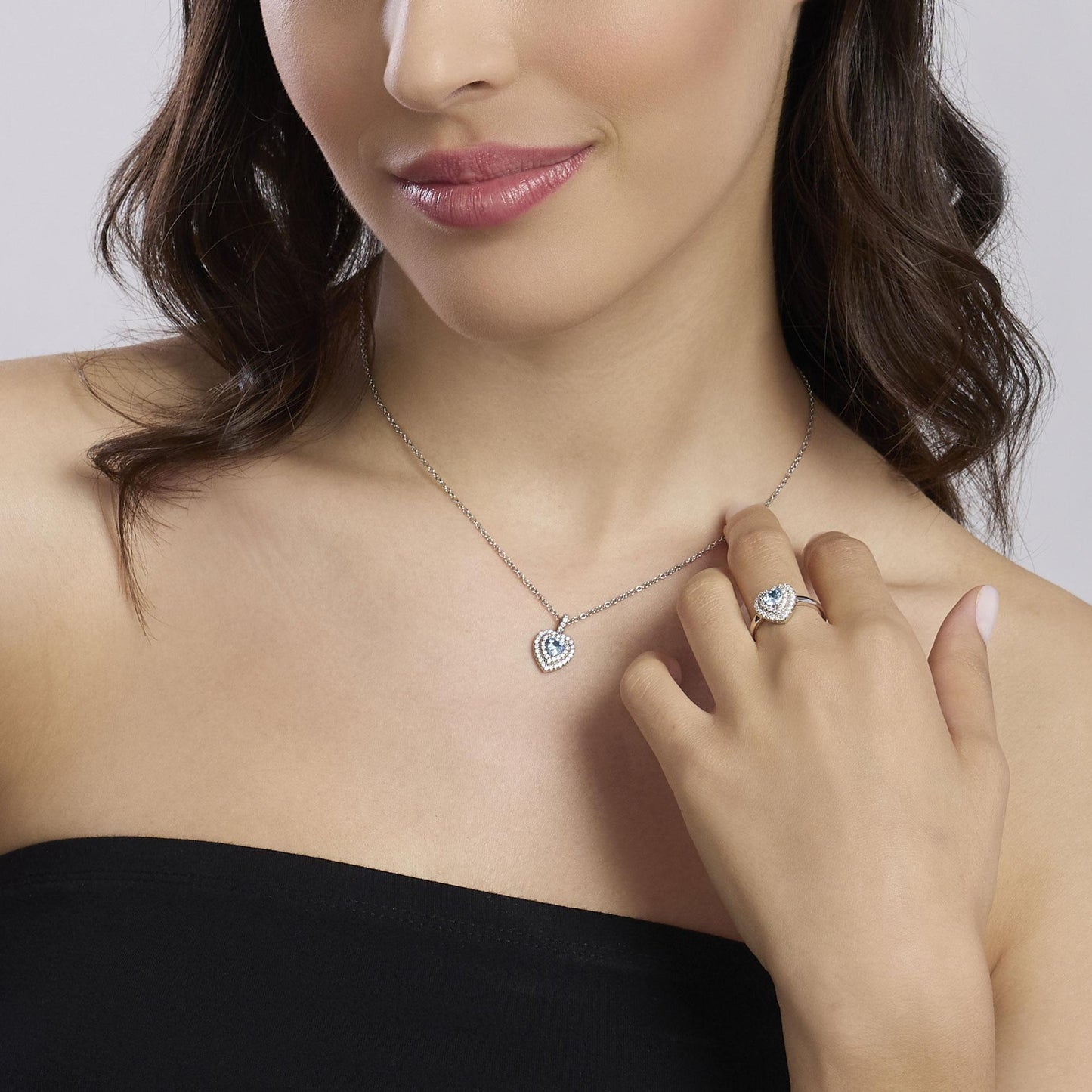 Anello Mabina donna Cuore con acquamarina sintetica e zirconi bianchi