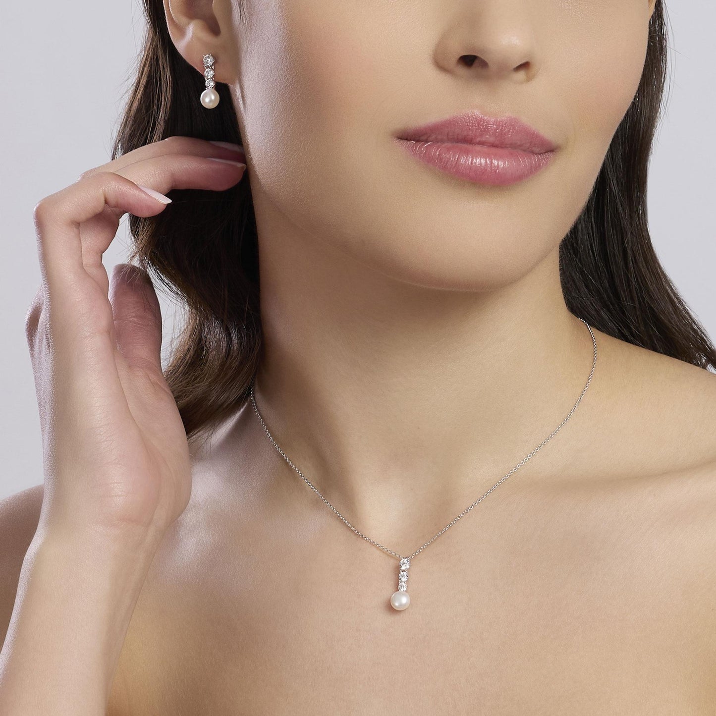 Orecchini donna Mabina pendente con perle coltivate e zirconi