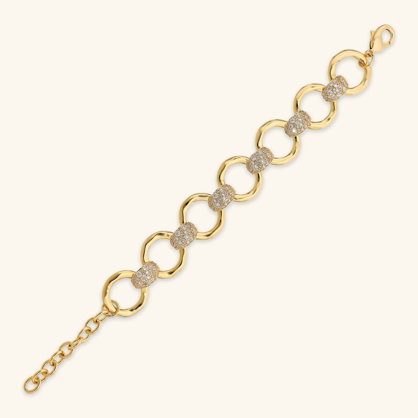 Bracciale donna Etrusca con Maglie ad Anello Martellate e Pavé di Cubic Zirconia