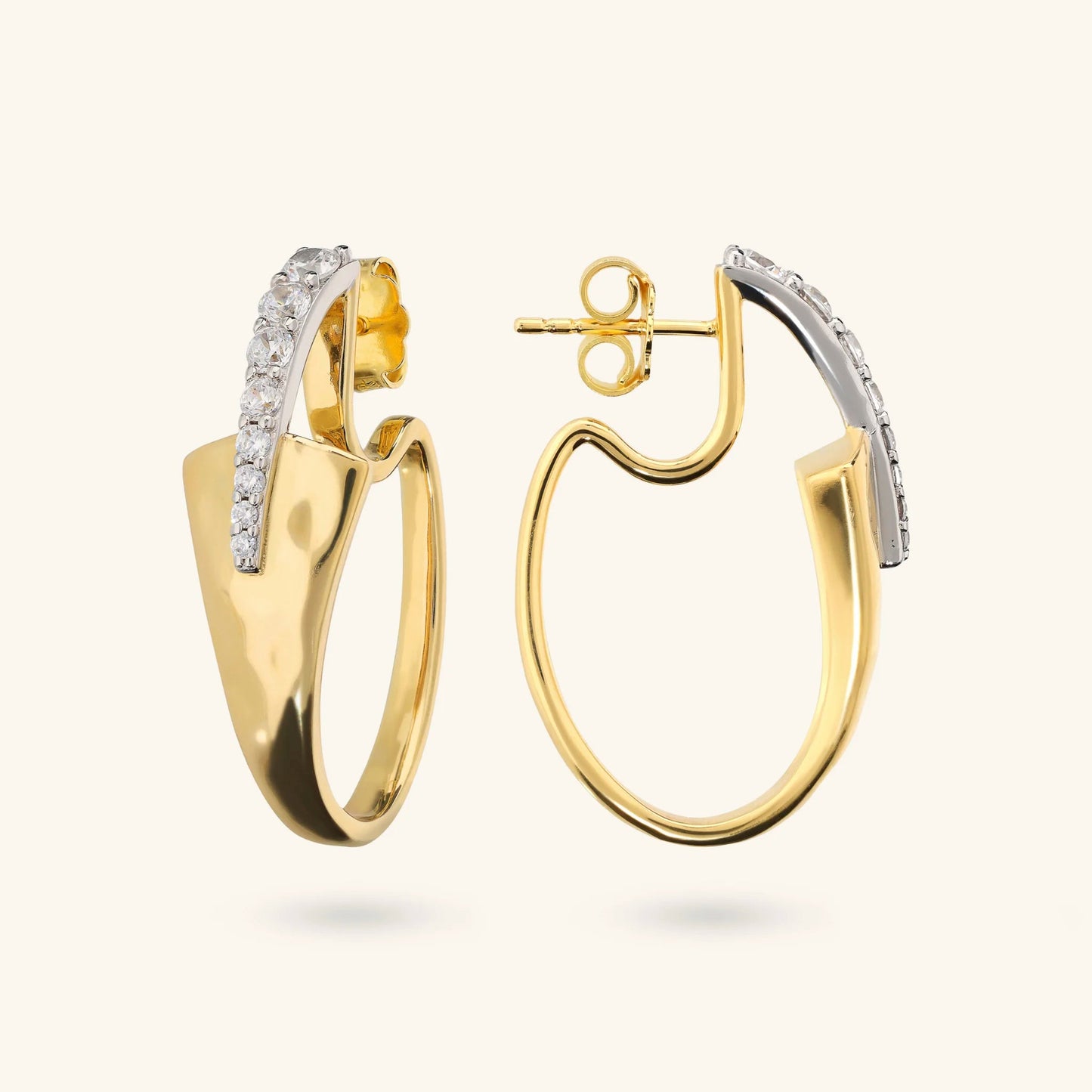 Orecchini donna Etrusca Ovali Martellati con Pavé di Cubic Zirconia