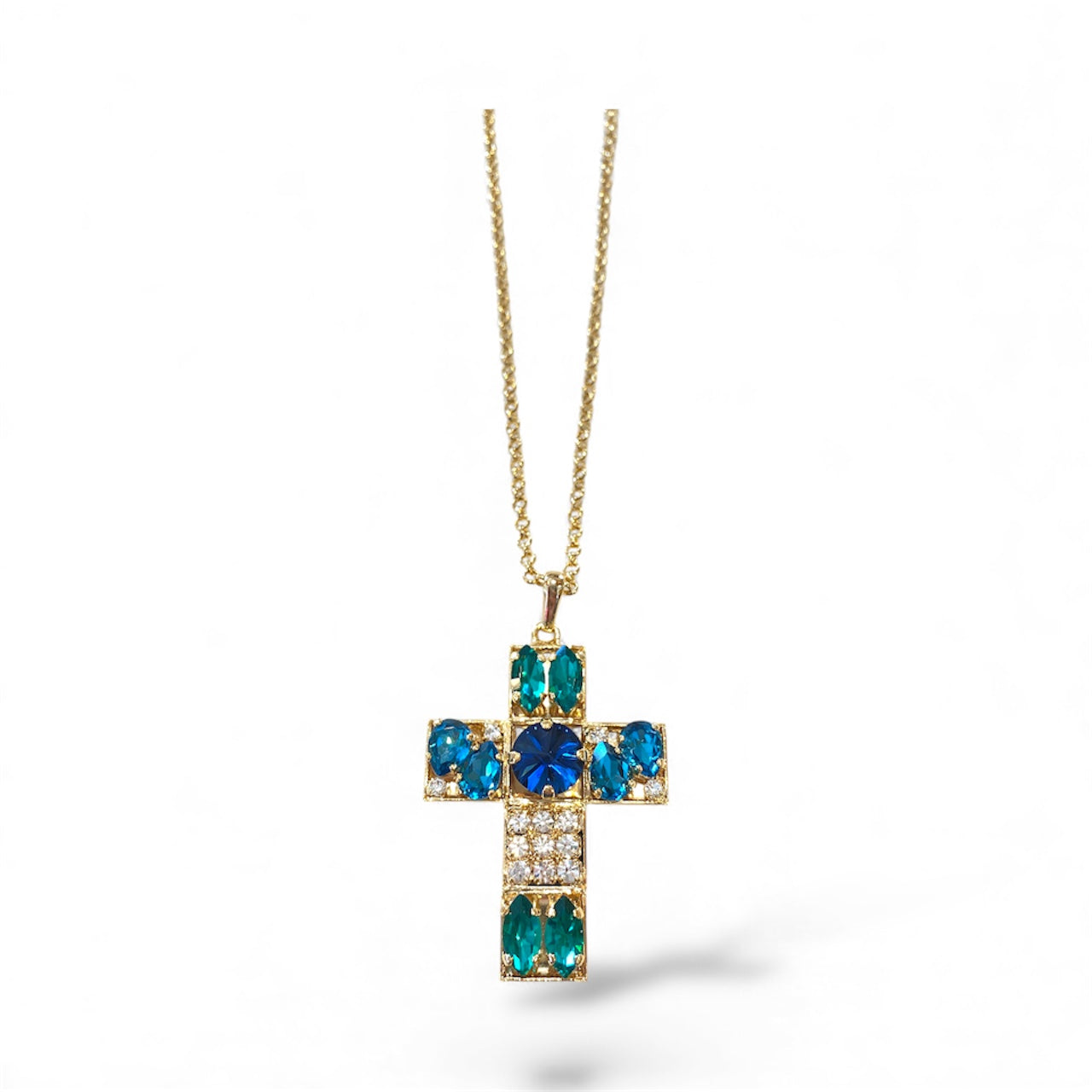 Collana Diamond Accessori donna Croce blu e smeraldo
